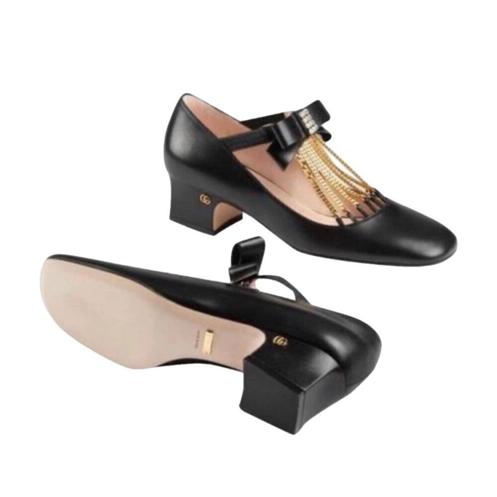 Gucci Nappa Crystal Bonny Bow Mary Jane Pumps 38.5 Black NEW - Picture 2 of 9